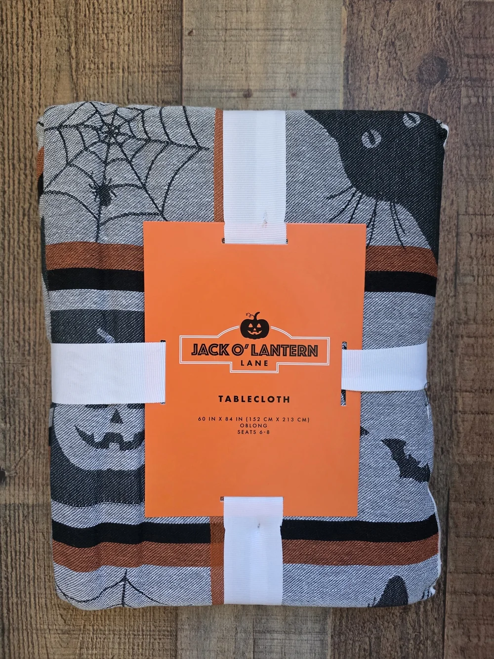 Jack O'Lantern Cotton Tablecloth Black Orange Halloween Plaid Cat Bat Spider Web